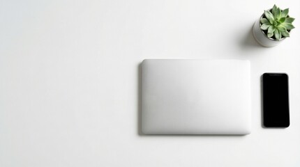 Minimalist Home Office Workspace with Generic Laptop and White Desk