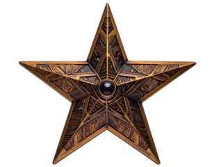 Ornate, antique bronze five-pointed star with central dark gem