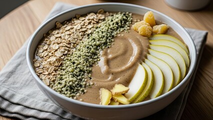 Healthy Breakfast Bowl with Oatmeal and Apple.