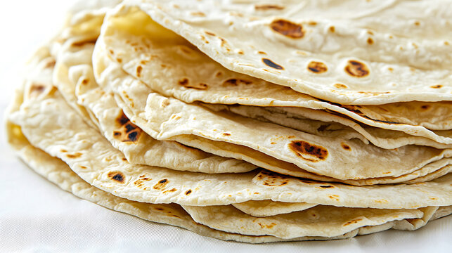 Stack of freshly made warm chapati flatbreads ready to eat