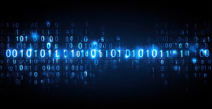 Abstract digital binary code background with glowing blue digits