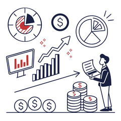 A businessman analyzing financial data and planning for growth and success