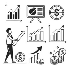 A businessman analyzing financial growth with charts and graphs