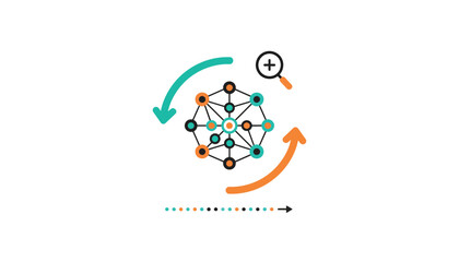 Fototapeta premium Molecular Structure with Arrows in Modern Minimalist Style with Bright Vibrant Colors on White Background for Scientific Illustration