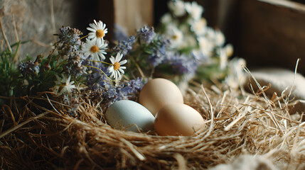 easter eggs in a nest