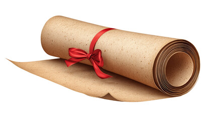 Vintage Parchment Scroll with Red Ribbon Isolated on Transparent Background