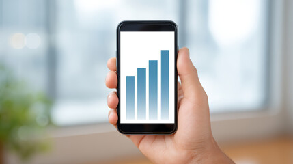 Smartphone hand mobile display growth bar chart business success technology Smartphone hand mobile display growth bar chart business success technology concept with rising graph screen office