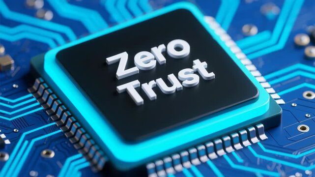Zero trust security cloud data protection network system vpn connection technology smart business ai chip concept showing layered protection for sensitive information glowing circuit board Zero trust