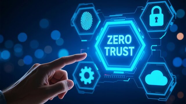 Zero trust security cloud data protection network system vpn connection technology smart business ai glowing futuristic concept enhances protection and minimizes risk while enabling seamless access