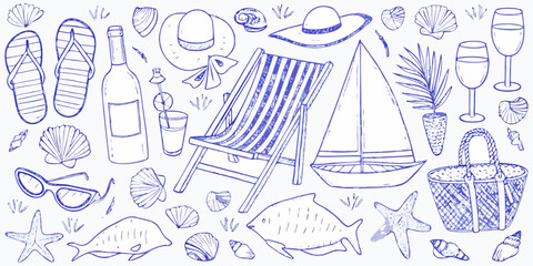 A charming sketch of summer essentials beach items and relaxed vacation vibes