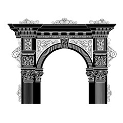 Fototapeta premium Detailed black and white illustration of a classical architectural archway