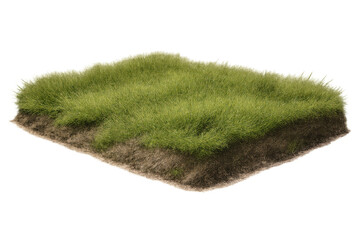 Green grass patch of soil with earth and roots on a transparent background, depicting ecology and nature concepts