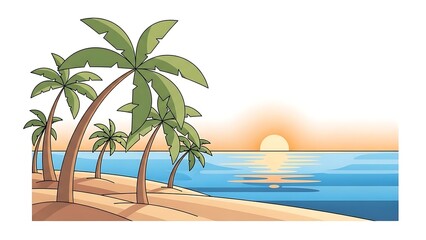 Fototapeta premium Tropical Beach Scene with Palm Trees at Sunset.