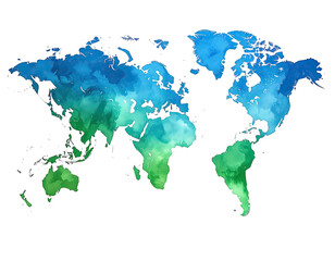 Obraz premium Watercolor world map, blue and green gradient