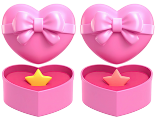 Two pink heart boxes with bows, each holding a star