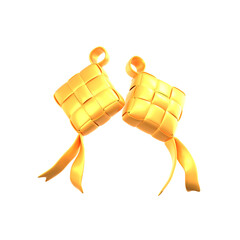 3D Rendering Two Golden Ketupat Celebration Isolated Illustration with Black Background