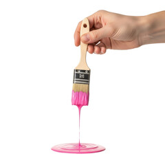 Hand Holding Paintbrush Dripping Pink Paint