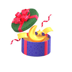 Festive Decorative Gift Box with Golden Crescent Moon and Star Ornament