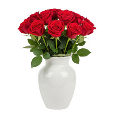 Fototapeta premium Red Roses in White Vase Black Background