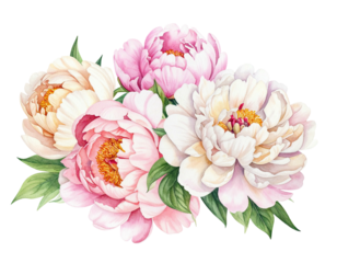 Soft watercolor peonies in blush, cream, and white