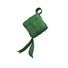 Isometric Rendered Green Weaved Ketupat Rice Casing for Eid Celebration Element