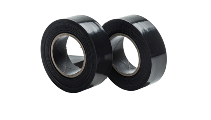 Two rolls of black, shiny electrical tape, isolated