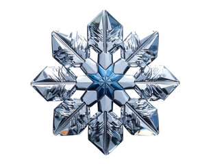 Intricate crystalline ice formation with eight distinct, sharp facets