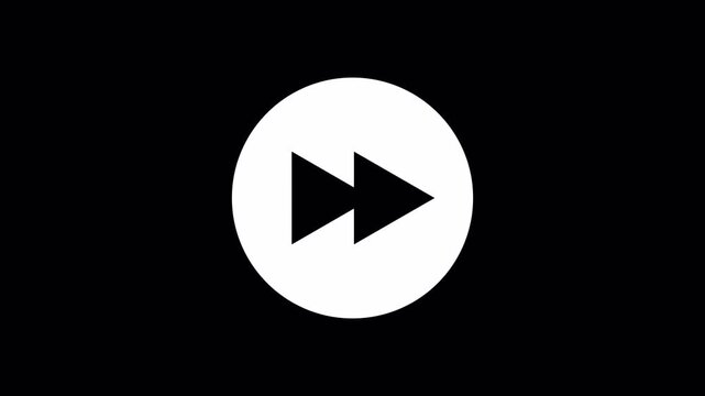 Fast forward Icon Transition in Liquid Distortion Style. White Button Reveal on Black Background Luma Matte 4k video animation seamless loop