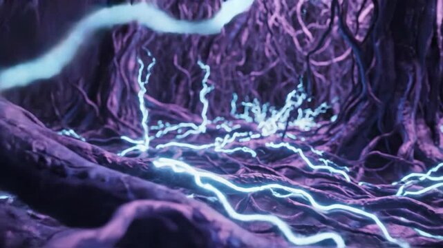 Exploring a Dark Forest of Twisted Roots in Ambient Purple Light