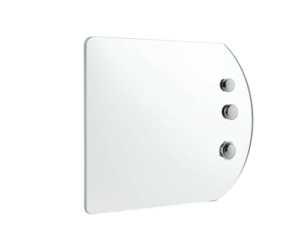 Minimalist mirror with rounded corner, three silver knobs
