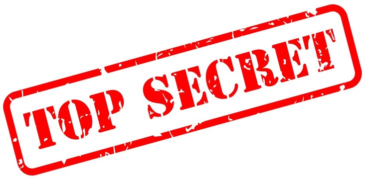 white background top secret red text