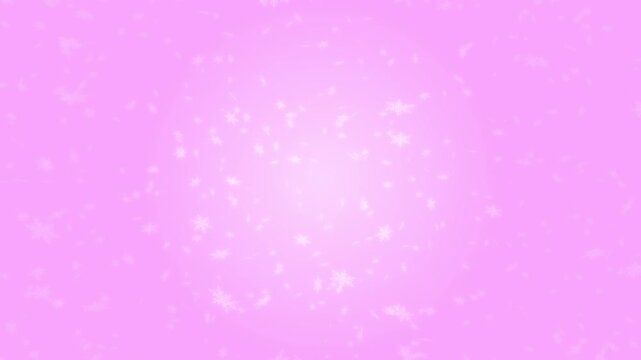 White snowflakes being lit up and falling down on pink background. Abstract background for Merry Christmas, Happy Holidays, Season's greetings, Happy Valentine's day and winter season.