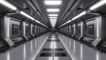 Futuristic Sci-Fi Corridor with Futuristic Lighting and Metallic Walls.