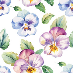 Viola Flower Botanical Watercolor Seamless Pattern