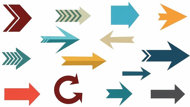A collection of colorful arrows pointing in various directions on a white background