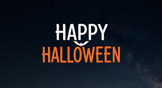 Happy halloween greeting with bat silhouette on dark background - Powered by Adobe