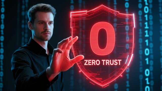 Zero trust security cloud data protection network system vpn connection technology smart business ai glowing shield hologram secure access modern cybersecurity virtual interface illustrating cyber