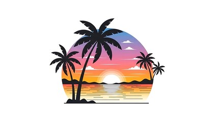 Obraz premium Tropical Island Sunset with Palm Trees.
