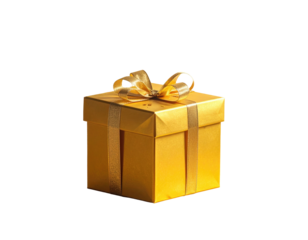Golden gift box tied with ribbon