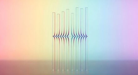 Abstract holographic bar graph with colorful reflections on a gradient background