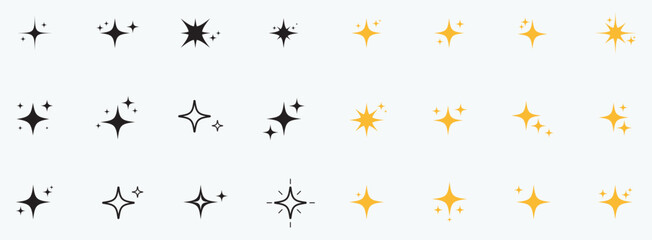 Shine star vector icons. Stars collection, with vector shape. Black and yellow stars icon set. Sparkle star icon set. Vector illustration 