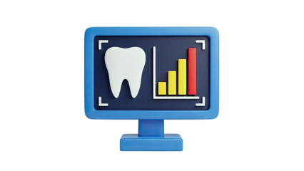 3D Render: Tooth and Growth Chart on Monitor