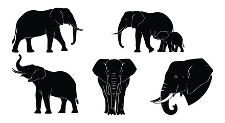 A collection of silhouettes depicting several elephants in various poses © MdNirob