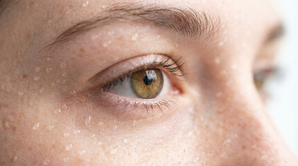 Sweat droplets on skin around a focused human eye