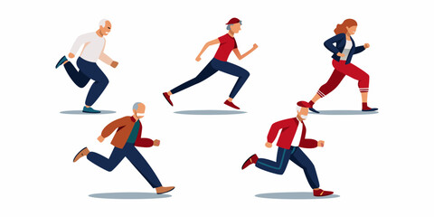 Diverse group of people running and exercising promoting fitness and healthy lifestyles