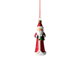 Ceramic Santa ornament with red suit and green tree