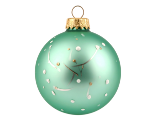 Frosted aqua orb ornament with white speckles & gold accents