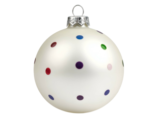 White bauble with colorful polka dots