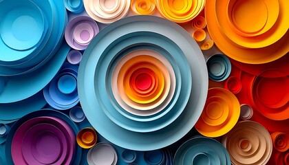 Colorful, layered circular abstract art with vibrant hues