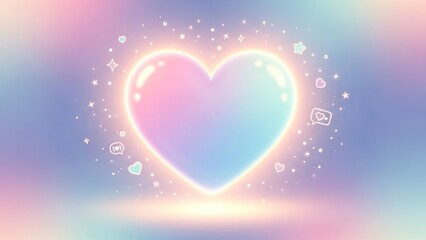 Vibrant cosmic love symbol with glowing pastel heart and scattered communication icons on a dreamy starry gradient background